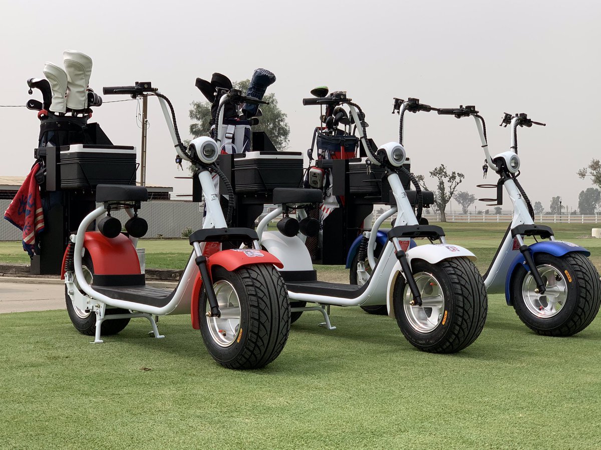 TulareGolf's tweet photo. Scooters include Ice chest, Bluetooth speakers, and Phone carrier. We will continue our red white and blue theme. Sep 12 will be our official launch day. Prices are $20 for 18 holes and $15 for 9 holes. Scooters are first come first serve. 
https://t.co/KUWuMl84Mg https://t.co/atoJT1lEtM