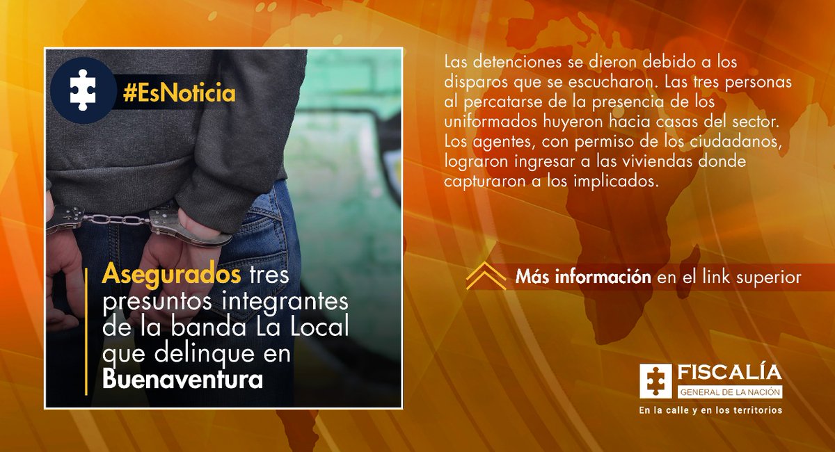 FiscaliaCol's tweet photo. Medida de aseguramiento contra tres hombres como presuntos responsables de delitos de fabricación, y tráfico de armas de uso restringido de Fuerzas Armadas, accesorios, partes y municiones en Buenaventura. #SeguridadCiudadana 

Información completa aquí: https://t.co/ZBCirsLyIJ https://t.co/aPaGiZ80g4