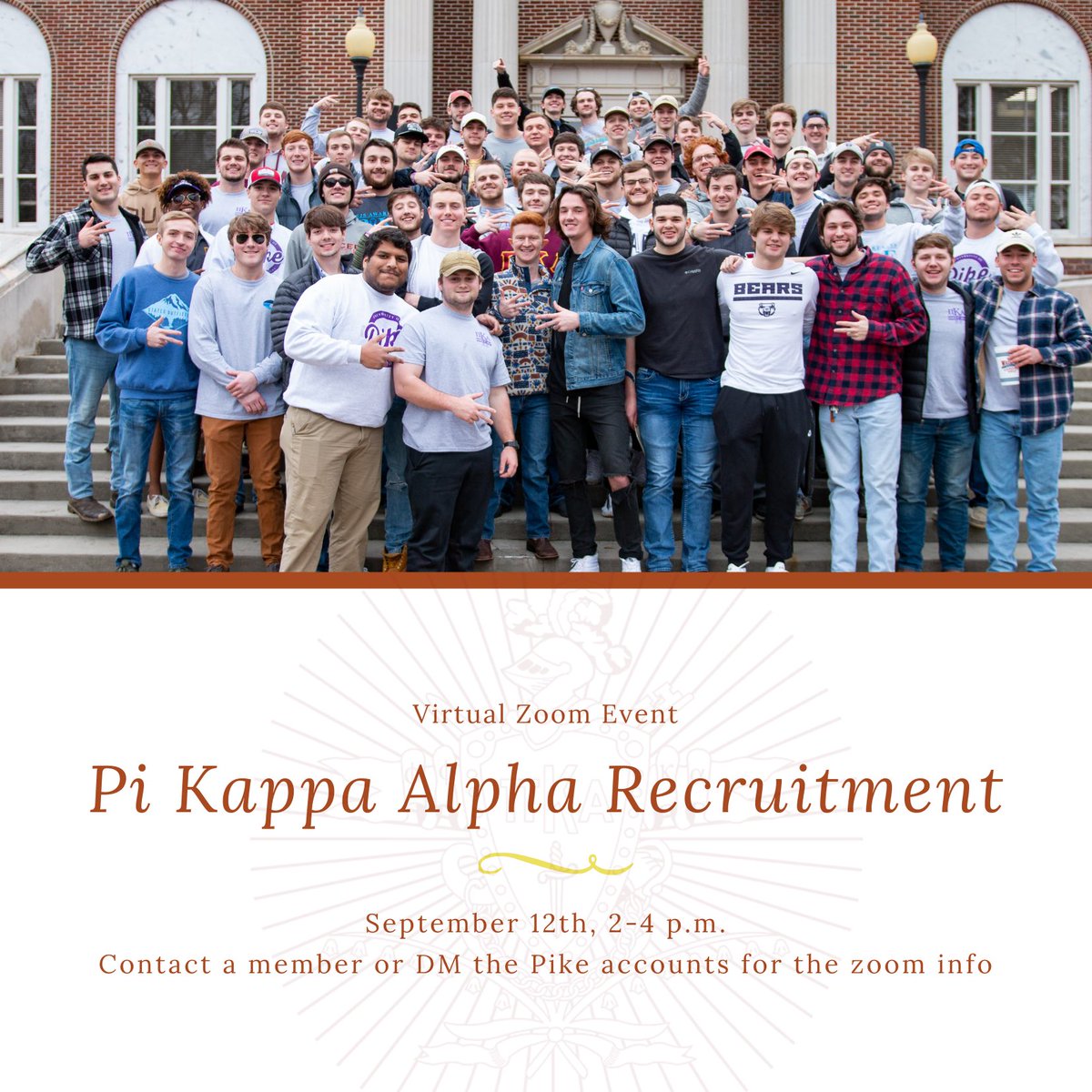 It’s time for recruitment!! We are looking for the best men on campus!
•
•
If you or someone you know would like to become a part of Pi Kappa Alpha, talk to any of our members or direct message this account! #RUSHPIKE