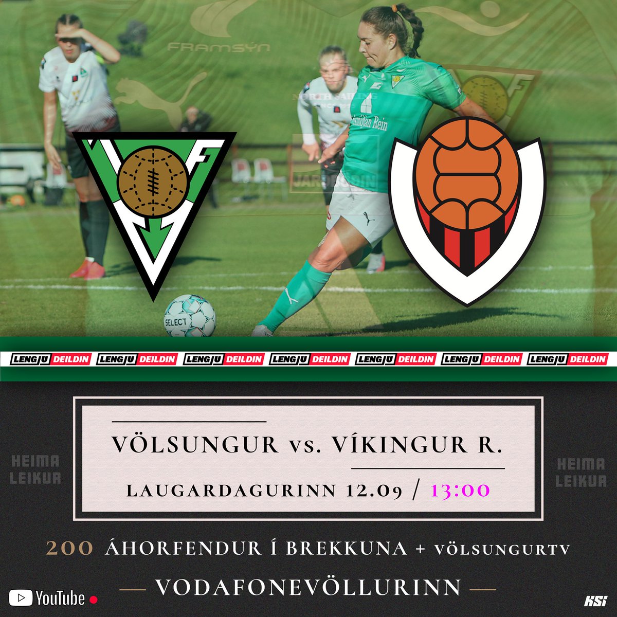 Heimaleikur!!!!!!!!!!!
Völsungur tekur á móti stelpunum úr Víking Reykjavík á Vodafonevellinum á Húsavík á morgunn klukkan 13:00.
Leikurinn verður í beinni á Völsungur TV en mælum eindregið með að mæta á völlinn og styðja stelpurnar til sigurs!!!!
Áfram Völsungur!!
#allirígallana