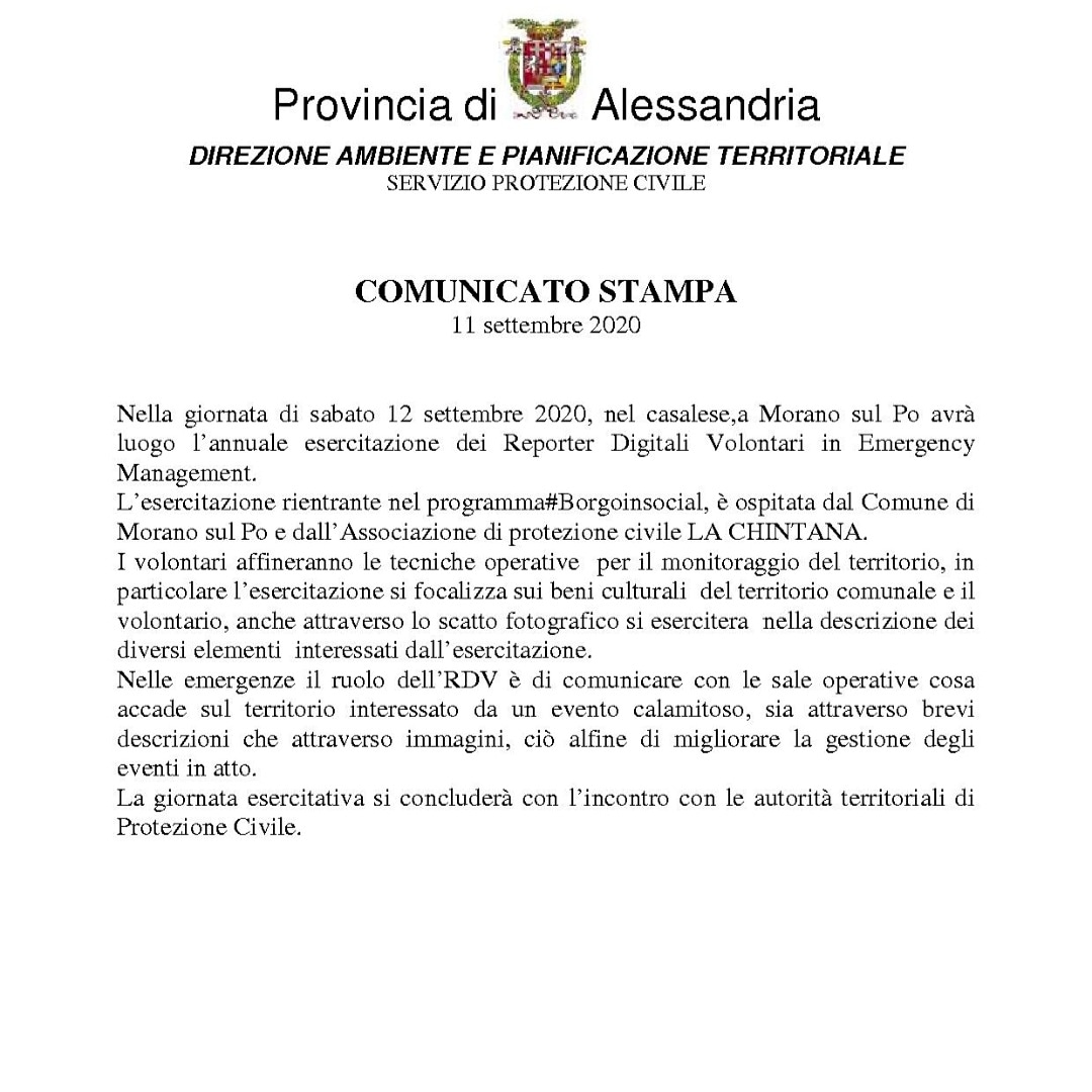 AllertApc's tweet photo. @AllertApc @pcbassignana #PCProvAL #socialmedia #social #media #news #protezionecivile #prociv #prevenzione #Piemonte #Alessandria Esercitazione Reporter Digitali Volontari a #MoranoPo #SMEM @giornaleprociv @Emergenza24 @sosemergenza @AbiliProteggere https://t.co/0UhZyAXZtf