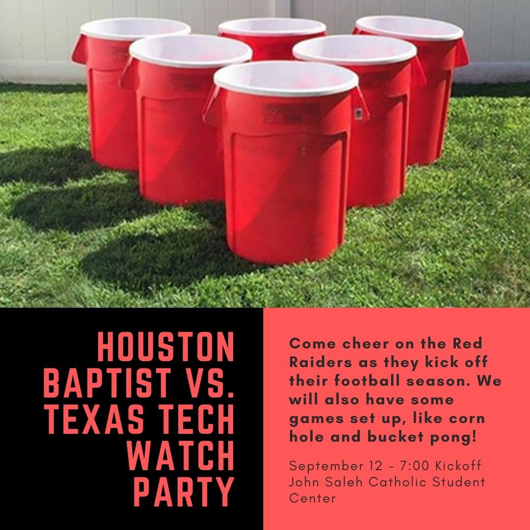 The first social is tomorrow at 6:30! We are having a watch party at the JSCSC for the Houston Baptist vs. Texas Tech football game. We will have lots of games to play like corn hole and trash can pong. Hope to see you there and WRECK ‘EM!