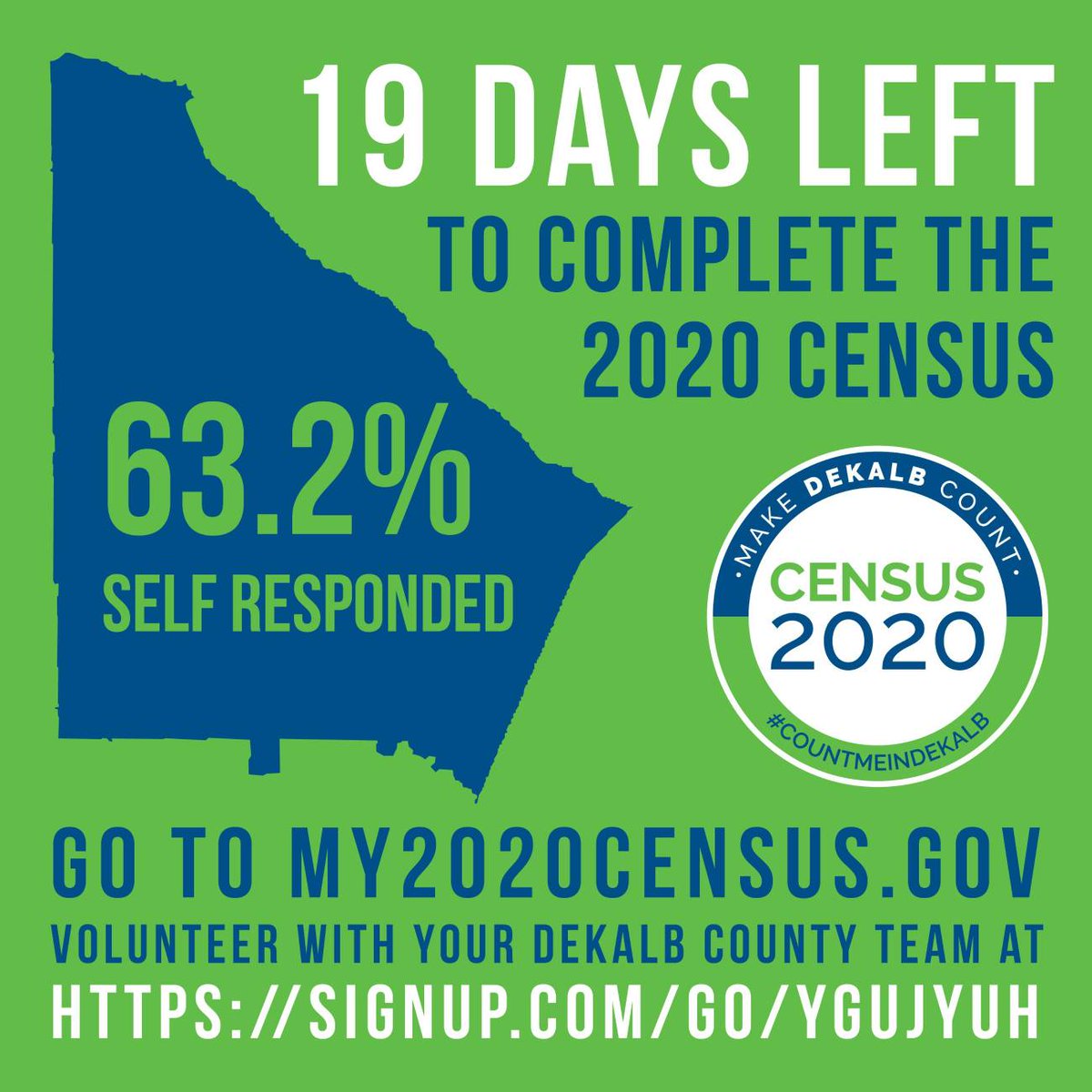 Dekalb2020's tweet image. 19 days left! Please get counted.
#CompleteTheCount 
#CountMeInDekalb 
#DekalbCounts2020