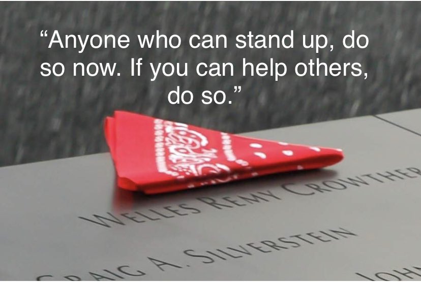 Papplaw's tweet photo. The Man in the Red Bandana, Mr. Welles Crowther, an American Hero who perished on September 11, 2001, in the selfless act of saving others. https://t.co/AaFh3mAtdg
