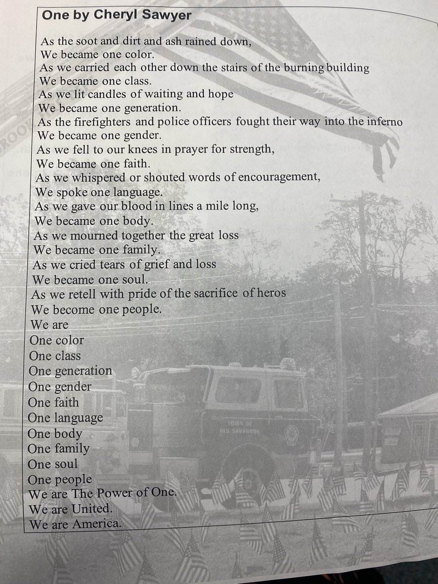 We will never forget <a href="/NorwalkPS/">NorwalkPublicSchools</a> @SilvermineDL grades 4 &amp; 5 participated in a school wide moment of silence &amp; read aloud of “One” by Cheryl Sawyer. Ss discussed acts of heroism &amp; being united 19 years ago #WeWillNeverForget911 #weareNPS #weareSilvermine #flagofhonor <a href="/aestrel3/">Dr. Alexandra Estrella</a>