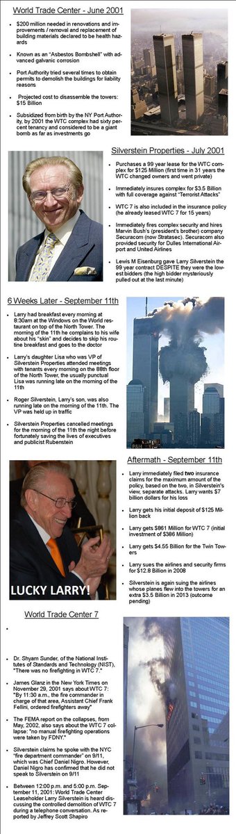 He has stated in an interview he would eat breakfast on top of the tower every morning, but Lucky Larry magically had a doctor appointment on 9/11.