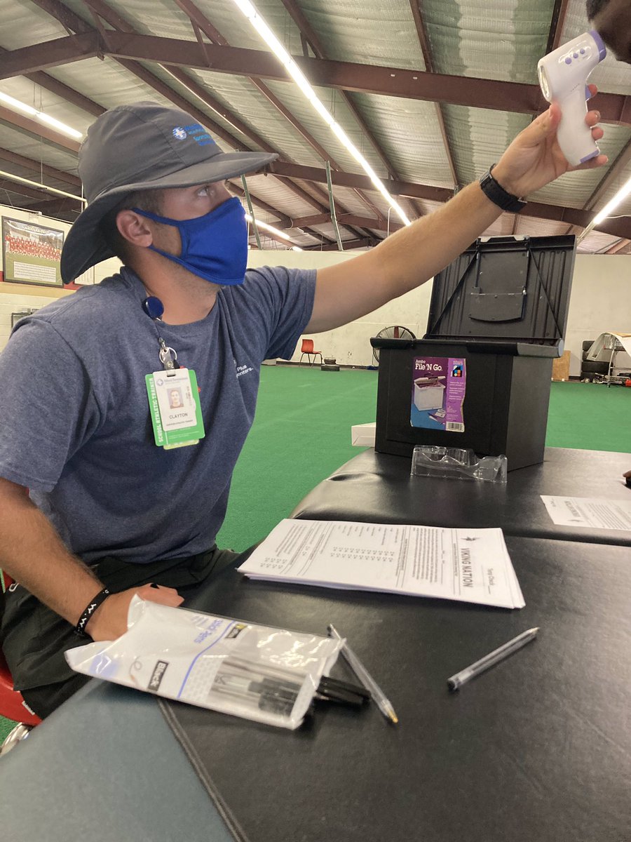 SportsPlusAT's tweet photo. Covid cleaning and screening, taping, monitoring wet bulb globe temp, throwing programs...just a few of our daily tasks at our schools to keep your athletes safe! #ichoosesports #keepingALLathletessafe https://t.co/Q7H7fCjSbF