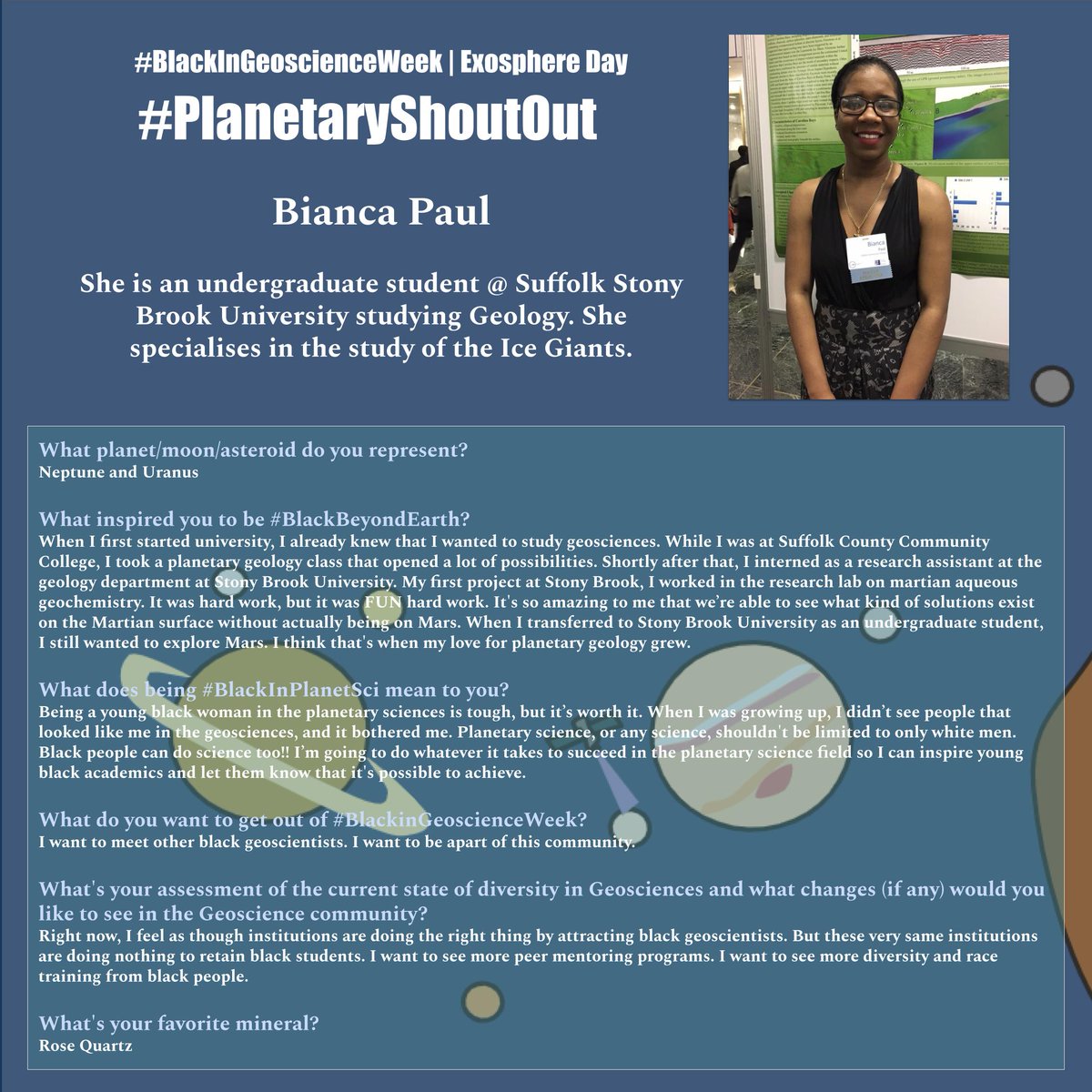 BlkinGeoscience's tweet photo. This #PlanetaryShoutOut goes out to @maybeitsmafic! #BlackinGeoscienceWeek #BlackBeyondEarth #BlackInPlanetary #BlackAndNotEarthbound #BlackInAstroGeo #BlackInSpace #BlackInAstrogeology #BlackInPlanetSci https://t.co/ZcixL0QkGW