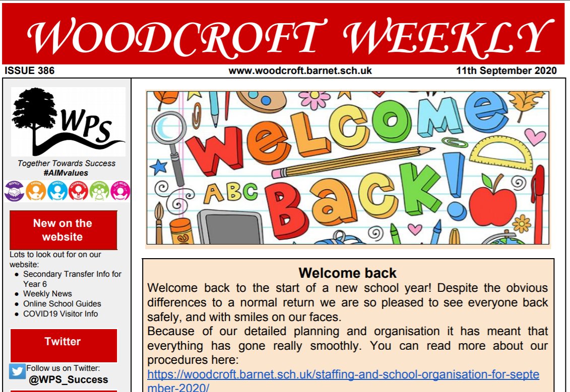 WPS_Success's tweet image. A New Term, A New Curriculum, A New Normal 📰 Check out this term's first edition of Woodcroft Weekly - Issue 386 🗞️ bit.ly/3htm5Tz 
#WelcomeBack #LearningContinuity #KeepingSafe 
woodcroft.barnet.sch.uk/newsletters/