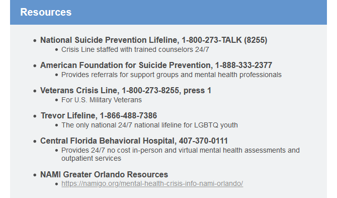 LifeWorksFL's tweet photo. Yesterday was National Suicide Prevention Day so we wanted to share some resources for those who may need them or know someone who does. Thank you @CFBHospital for the graphic. 

#NationalSuicidePreventionDay #SuicidePreventionAwarenessMonth #Suicide #Depression #Stress #Anxiety https://t.co/uBpjpO85gX