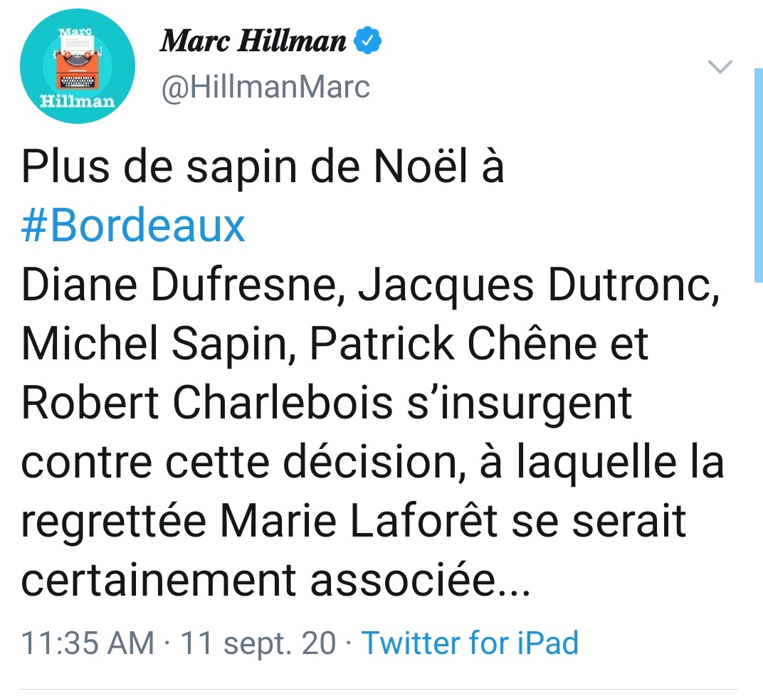 StephanieLevy75's tweet photo. C'est moi ou tout Twitter est en train de se foutre de la gu**le du Maire de #Bordeaux ? 🙂 

#ArbreMort #sapindenoel #ecologie 
@sergeJONCOUR @HillmanMarc https://t.co/hQt784E4Wm