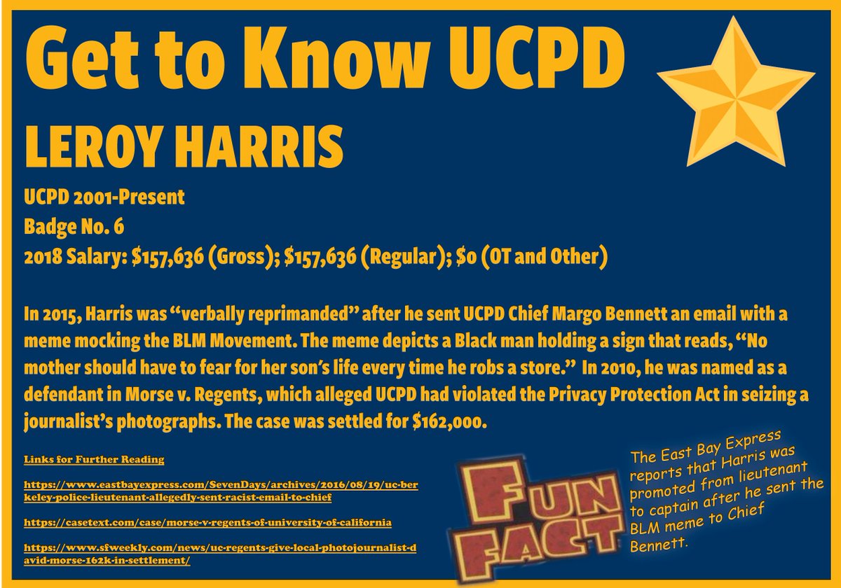 Captain Leroy Harris sent UCPD Chief Bennett a meme mocking the BLM movement's slogan as "No mother should have to fear for her son's life every time he robs a store."  #hilarious  #notfired  #acaberkeley  https://www.eastbayexpress.com/SevenDays/archives/2016/08/19/uc-berkeley-police-lieutenant-allegedly-sent-racist-email-to-chief