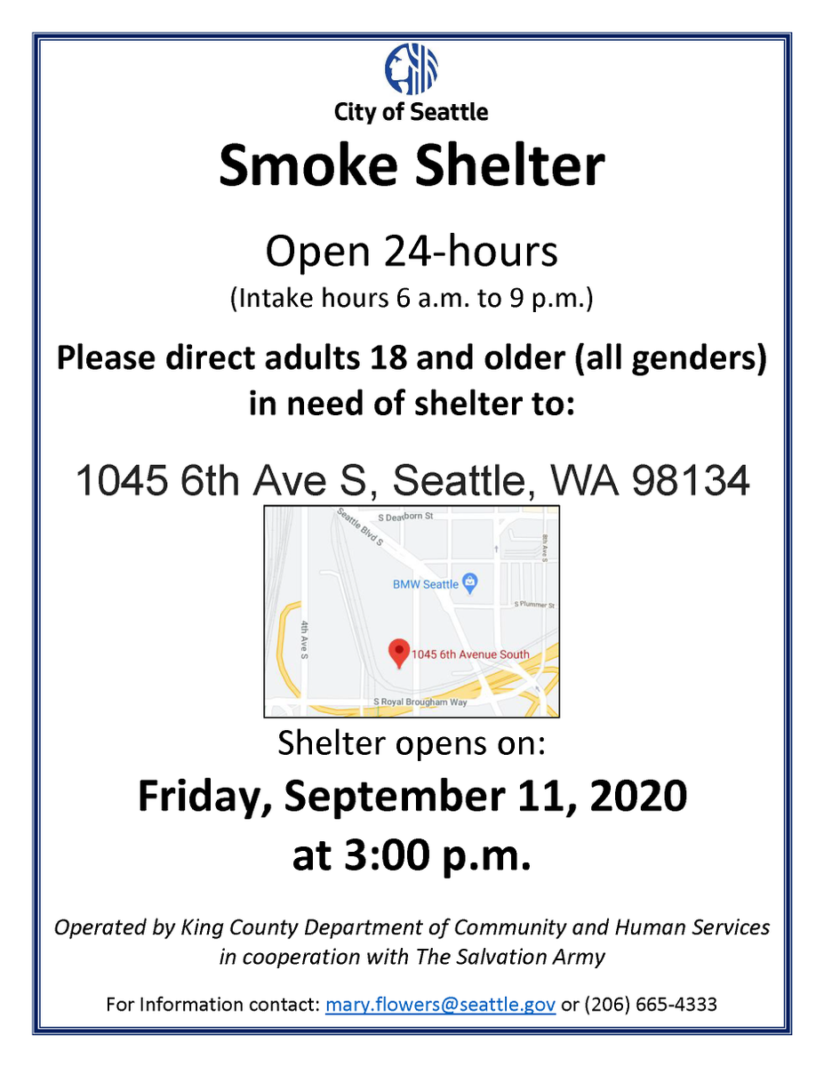 SeattleHSD's tweet photo. As of this afternoon, the City of Seattle is opening a Smoke Shelter for all adults in need. Click here for more information:
🔗https://t.co/MCAH99KDmG https://t.co/7S5kZUc2Ol