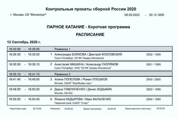 InTheLoPodcast's tweet photo. Pairs - starting at 16:20 local time, 12th September
1. #AleksandraBoikova/#DmitriiKozlovskii
2. #AnastasiaMishina/#AlexandrGalliamov
3. #AlinaPepleva/#RomanPleshkov
4. #DariaPavlyuchenko/#DenisKhodykin
5. #YasminaKadyrova/#IvanBalchenko https://t.co/P5R6nzK0jI