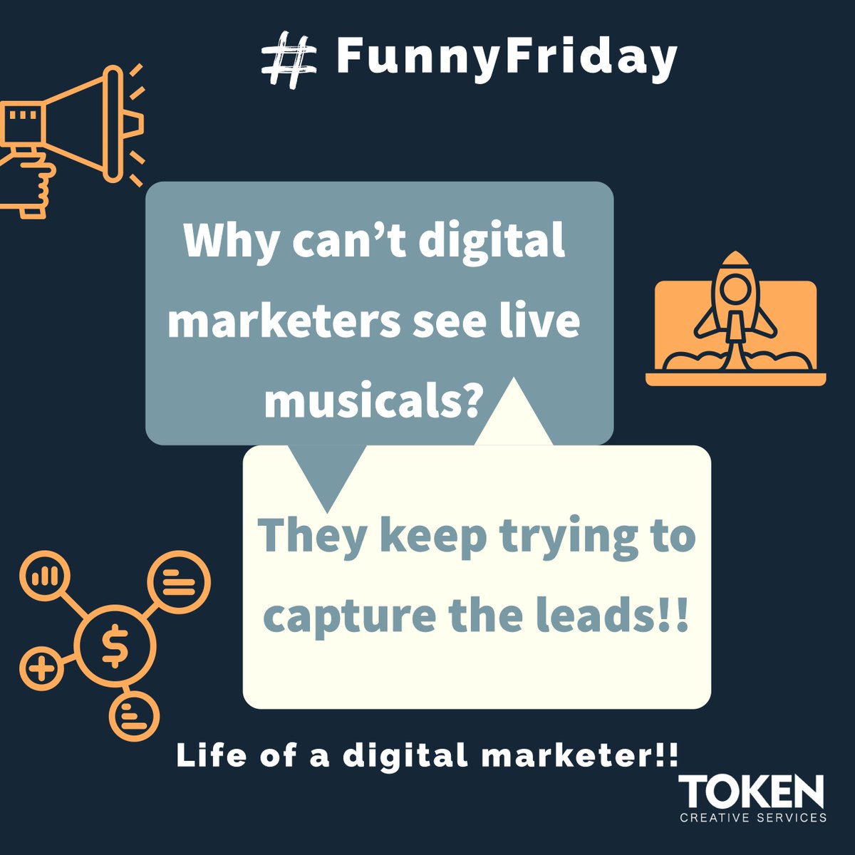 TokenCS (@tokencservices) on Twitter photo #FunnyFriday If you think the life of a digital marketer is easy, you are wrong!😎We are always in the hunt of new leads lol!! 😀However, if your business is facing challenges in getting new leads, contact us at imagine@tokencs.ca !! Enjoy the weekend!! #marketingjoke #FunnyFriday If you think the life of a digital marketer is easy, you are wrong!😎We are always in the hunt of new leads lol!! 😀However, if your business is facing challenges in getting new leads, contact us at imagine@tokencs.ca !! Enjoy the weekend!! #marketingjoke