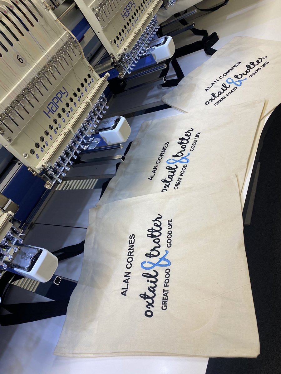 Nothing better than finishing for the weekend with some lovely cotton bags on Edna our incredible embroidery machine! The range of items suitable for embroidery never cease to amaze us #flintshire #bagsforlife #Sustainability #bespoke #Logo #Advertising