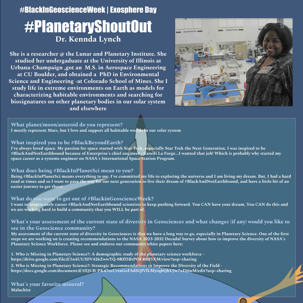 BlkinGeoscience's tweet photo. This #PlanetaryShoutOut goes out to @marsgirl42! #BlackinGeoscienceWeek #BlackBeyondEarth #BlackInPlanetary #BlackAndNotEarthbound #BlackInAstroGeo #BlackInSpace #BlackInAstrogeology #BlackInPlanetSci https://t.co/eCifCvnScA