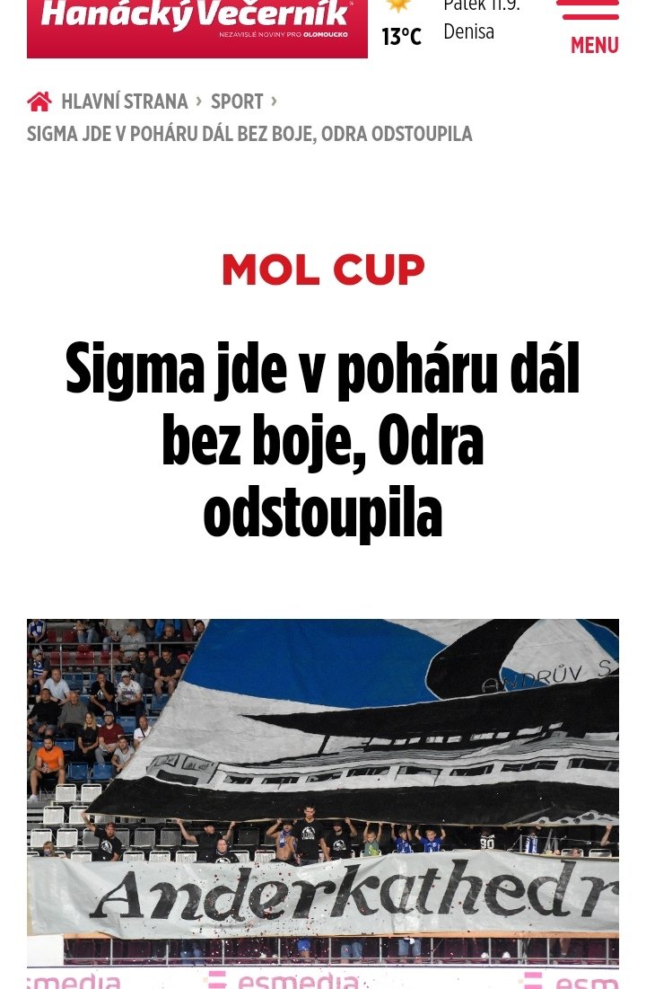 Na pohár se nejede, Odra hrát nechce, Sigma je ve 3. kole
