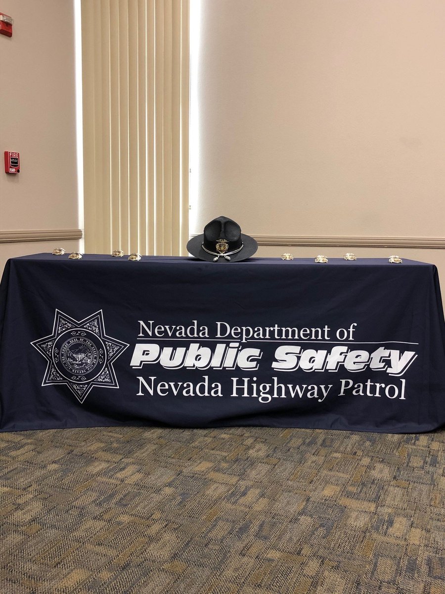 NHPColonel's tweet photo. Had the honor to graduate our 8 newest Troopers to field training this afternoon. Yesterday they joined me for traditional Colonel's workout &amp; lunch and today they got their campaign hats and badges. All 8 are assigned to urban Las Vegas.  Congratulations Highway Patrol Class 89 https://t.co/gcJAwCsldc