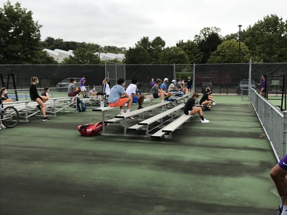 KenyonCollegeAD's tweet photo. Socially distanced compliance meeting at the tennis courts for several Kenyon teams. #commUNITY https://t.co/t4mfEqf090