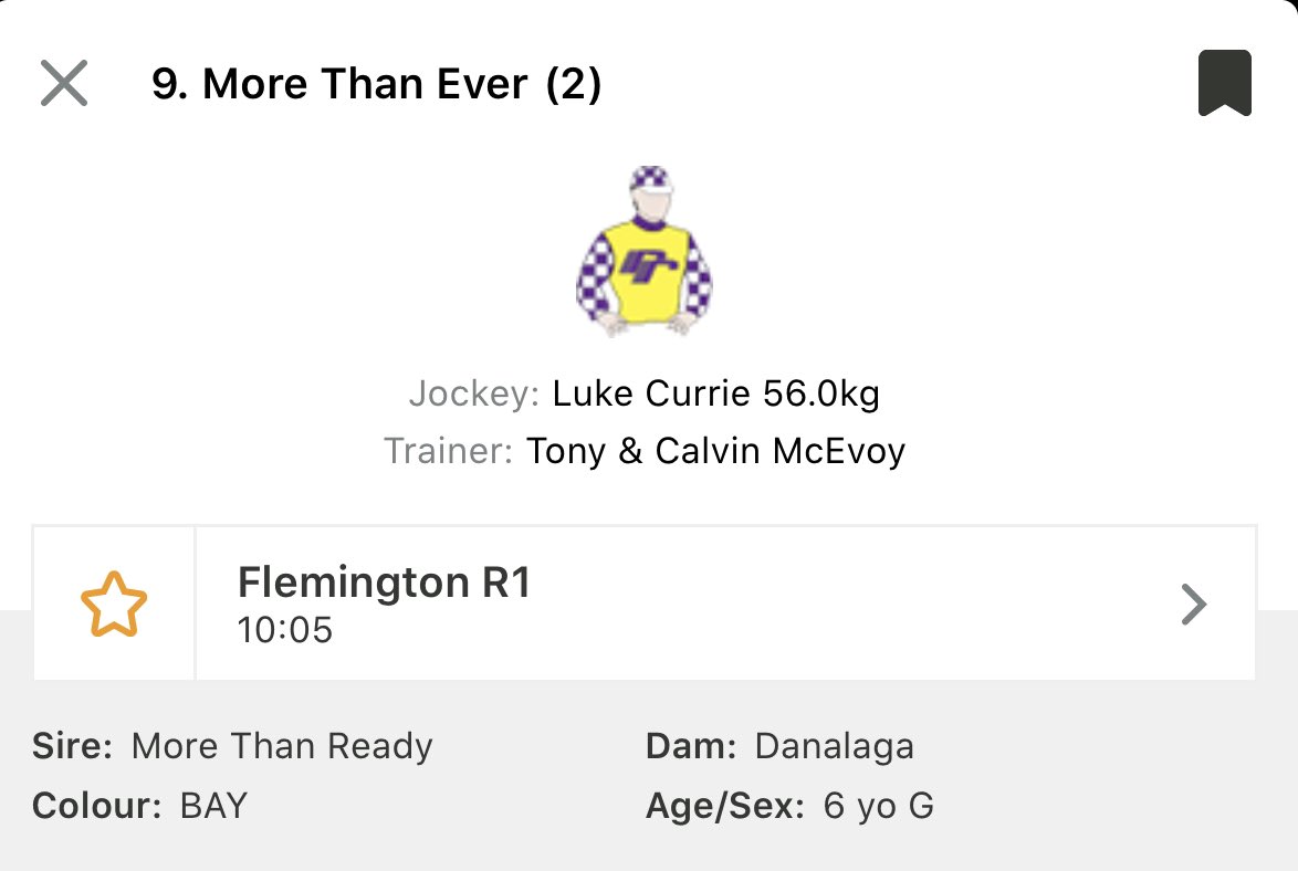 RafflesRacing's tweet photo. 12/9 (SAT)
9.MORE THAN EVER (2)
2500M
R1 @FlemingtonVRC
T: @mcevoymitchell
J: #LukeCurrie
#GoodLuckAndSafeRacing https://t.co/yGEnnIb2wD