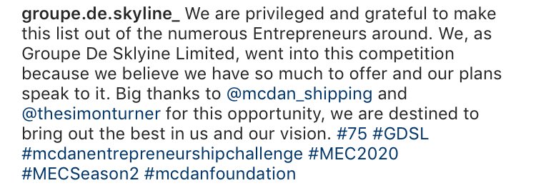 #mcdanentrepreneurshipchallenge #MEC2020 #MECSeason2 #mcdanfoundation #number75
<a href="/DMckorley/">Dr. Daniel McKorley</a> <a href="/SimonTurner/">Simon Turner</a>