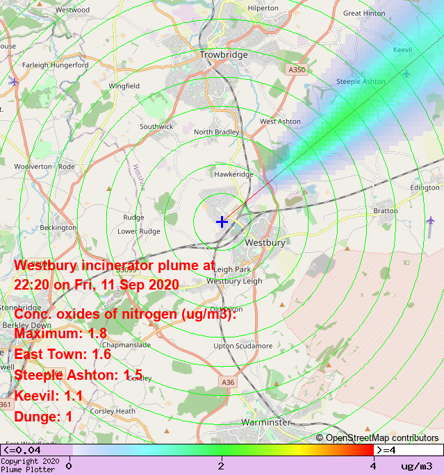 plumeplotter's tweet photo. @georgiaes @MelModen @UKWIN_Network Latest Westbury incinerator plume plot, 22:20 11/09/20 ☠️ #EastTown #SteepleAshton #Keevil https://t.co/dtbFxeGMW7 https://t.co/Ei3MpFtWCw