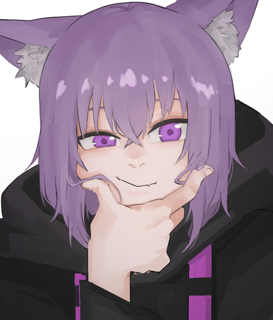 nekomata okayu 1girl animal ears purple hair cat ears purple eyes hood hoodie  illustration images