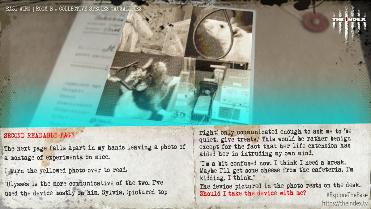 theindexproject's tweet photo. Should we take it?
ā
#ExploreTheBaseā
Be sure to follow @theindexproject so you don't miss the last page of the dossier
#cyoa #urbanexploration #creepy #spooky #morphicresonance #biocentrism #theindexproject #createyourreality #mentaluniverse #mentalprojection #mentalreality https://t.co/pwlPP6uUi9