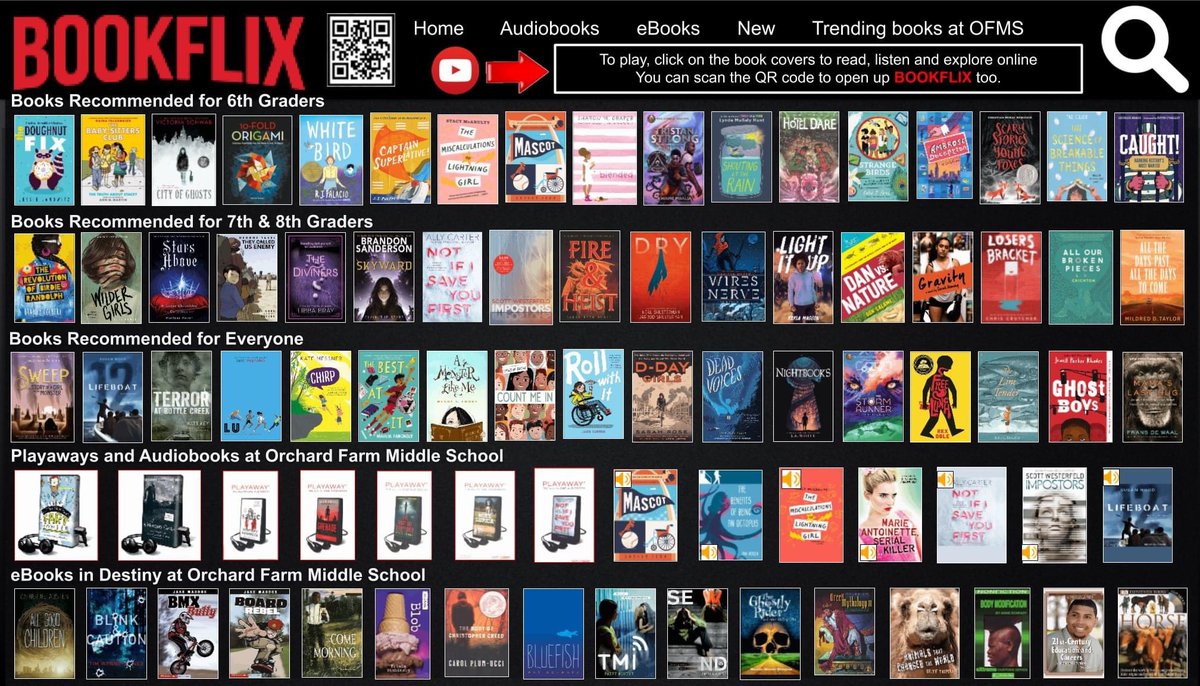 OFMSLMC's tweet image. BOOKFLIX is up and running!  Click on bit.ly/OFMSLMC ---&amp;gt; select the green door ---&amp;gt; click on "Bookflix.” Just another fun way our middle school students can browse our Destiny Discover catalog and check out books! *eBooks and audio books are also available👍 #OFarmPride