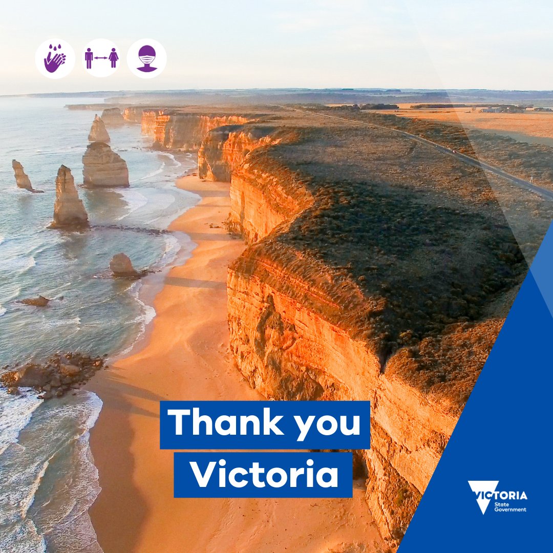 Thank you, Victorians, for everything you’re doing to help us all try and fight this virus. We know it can be tough but we’re getting there. And it’s because of you. #COVID19Vic 

It's important to look after your mental health. Learn more: dhhs.vic.gov.au/mental-health-…