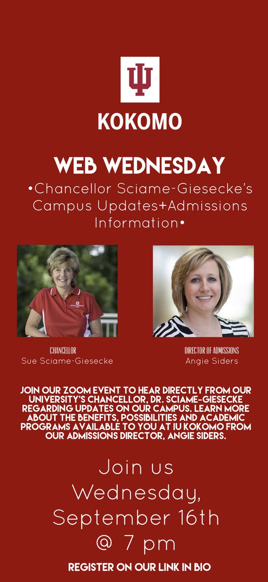 Join us for another Web Wednesday! Hear directly from our leadership and learn more information regarding admissions to our university. Click on the link: iu.zoom.us/webinar/regist… #MyIUK