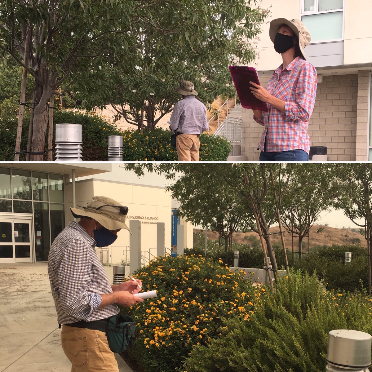 Under #orangesky lecturer Doug Kent and Anna Cook ('20, MSRS) conducted a #wildfire risk assessment of the @calpolypomona campus. Contracted by CPP to provide a wildfire-readiness assessment, Kent has spent weeks examining structures, defensible space, roads and outlying areas.