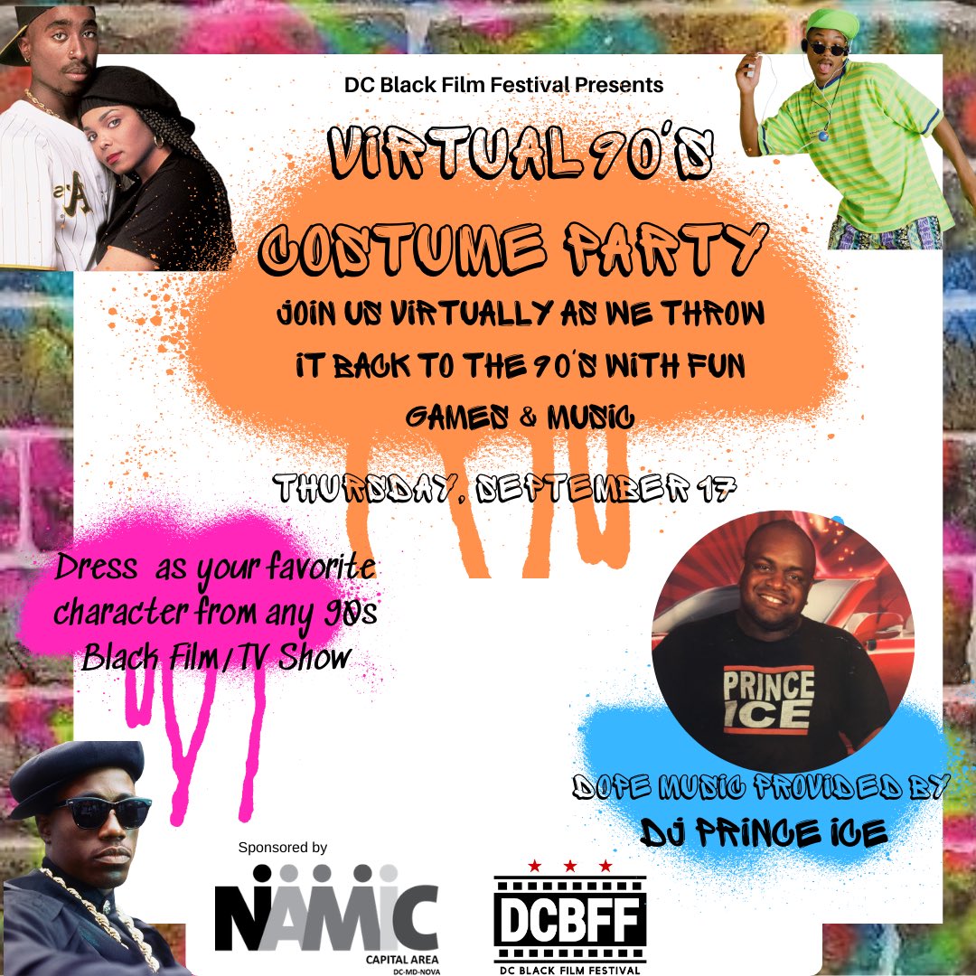 NAMIC_CapArea's tweet photo. We’re partnering with #DCBFF to bring you the ultimate Virtual 90s Party. Get ready to rock #90sfashion and hear classic #90smusic. It’s #Free. Click to join! https://t.co/ooWnjlX9Fo https://t.co/NiM87IGGhA