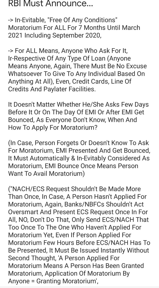 ngtheactivist's tweet photo. Please See This Picture 👇🏻These Are The Demands From  @RBI
@narendramodi
@nsitharaman 
@PMOIndia
Please Support
@AamAadmiParty
@IYC
@INCIndia
@AlediaSunil
@AshwaniKumarAdv 
@tripathy_prity @sme1965 @minmsme @ndtv #moratorium #moratoriumextension #moratoriumforall #VasooliBand https://t.co/oqVrhj4HHp
