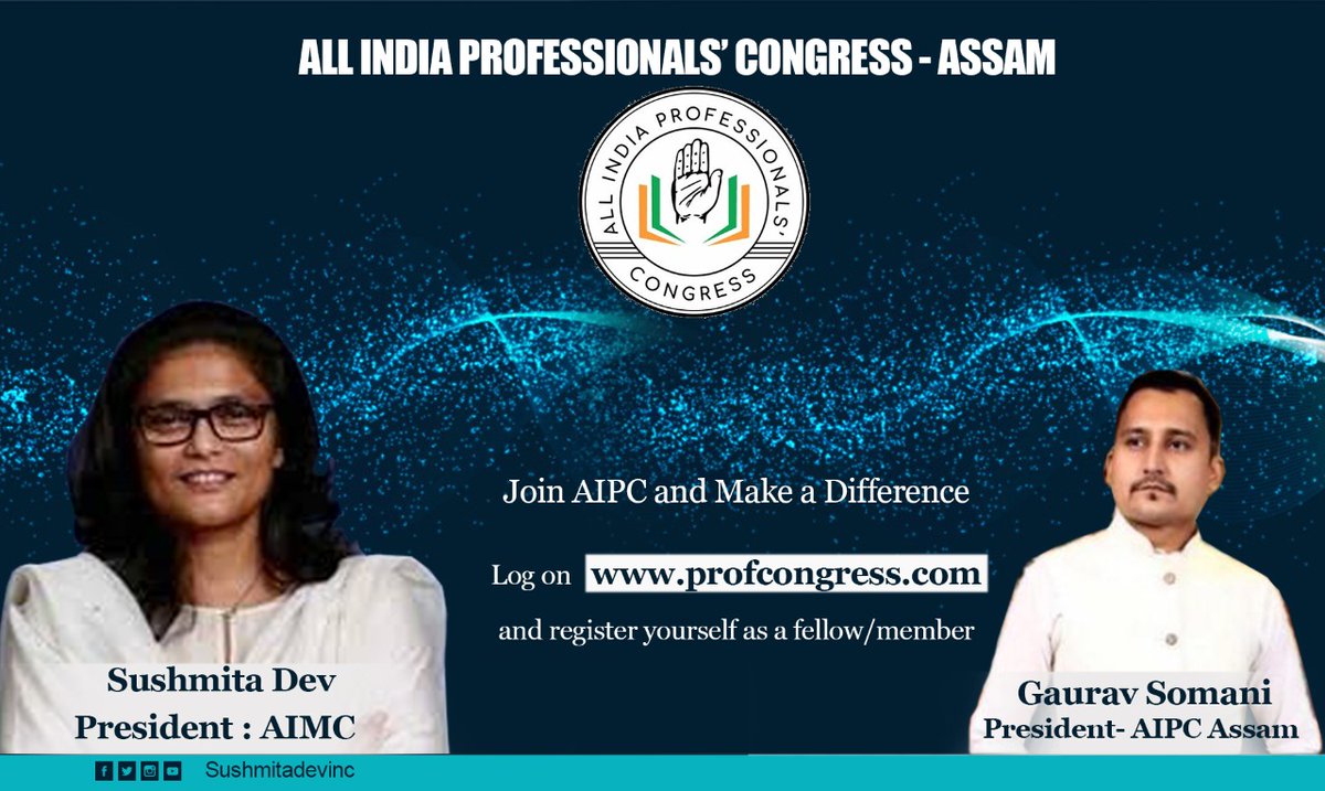SushmitaDev25's tweet photo. Calling all young professionals of Assam to join All India Professionals' Congress Assam chapter @AIPCAssam.

@ProfCong is a platform for professionals to contribute to the advancement of  progressive politics in India.  #JoinAipcAssam https://t.co/RmgljRMMJA