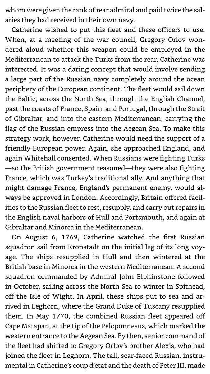 Russian navy sailed around Europe from St Petersburg to the eastern Mediterranean & destroyed the Ottoman navy in 1770. The Russian fleet tried to stir up a Greek rebellion, but hit by dysentery they returned home.