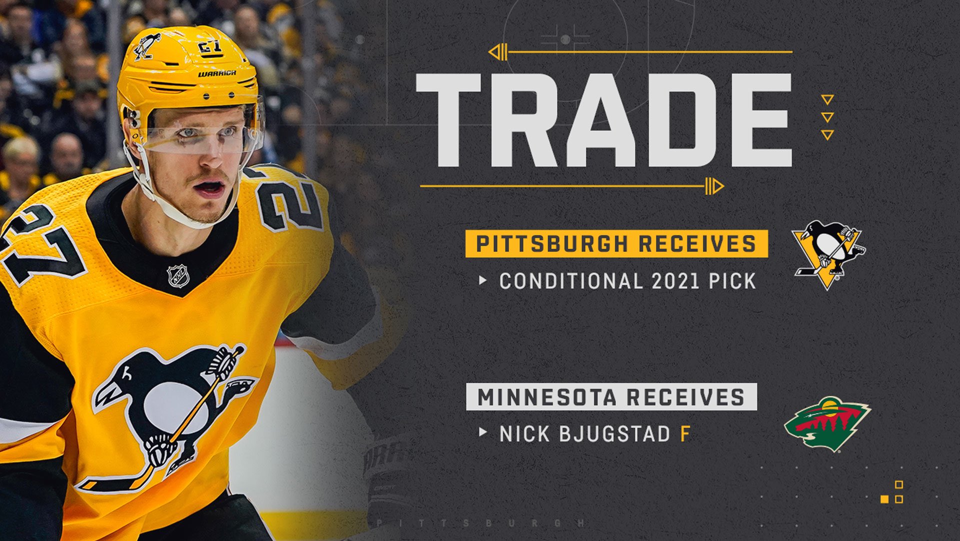 Minnesota Wild acquire Nick Bjugstad from Pittsburgh Penguins 