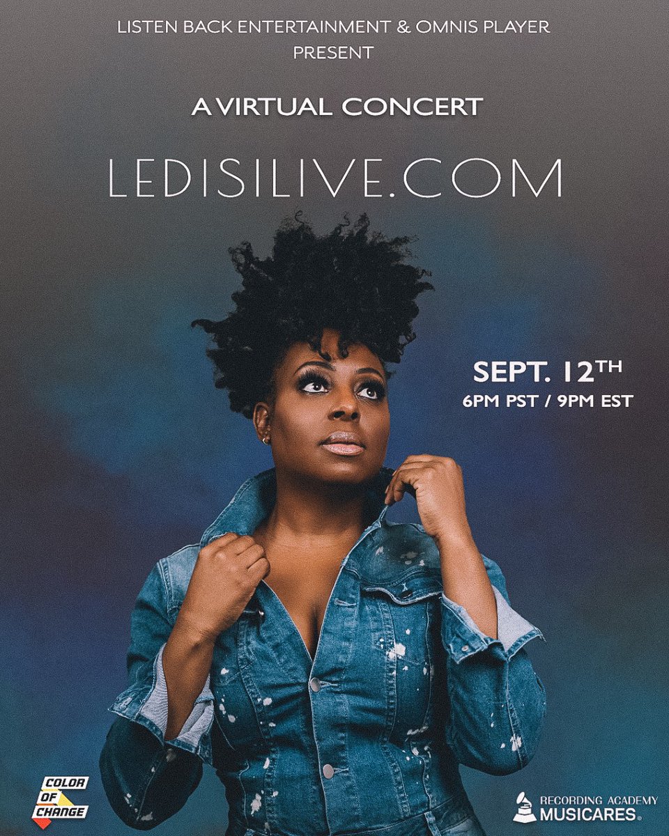 MusiCares's tweet photo. TOMORROW 🎵 Join @Ledisi for a FREE virtual concert that is raising funds for our efforts to support the music community. #thewildcard

 ⏰ 6 p.m. PST / 9 p.m. EST
📲 https://t.co/GOTT7fQOHj 
📸 @rontyoungphoto https://t.co/bWN3sZ8kOS