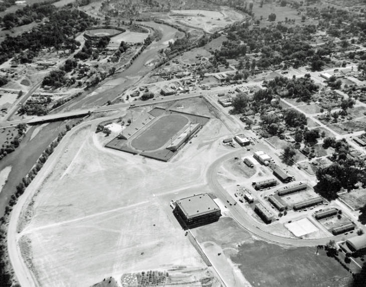 The stadium cost $2.4 million (~$16M today), sat 14,500 and was aligned in a true north-south position. It was placed partially on top of the old stadium, which had an odd NW-SE orientation.