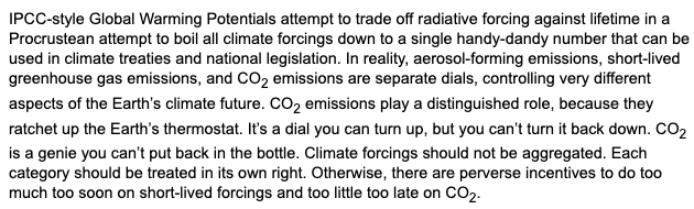 This 2010 article by Raymond Pierrehumbert ( @ClimateBook), the Halley Professorship of Physics at  @UniofOxford is full of great info. In it he argues why we desperately need to focus on CO2 emissions. He sums it up nicely in the last paragraph: http://www.realclimate.org/index.php/archives/2010/12/losing-time-not-buying-time/1/