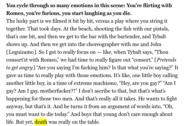 Here’s  @HaroldPerrineau's take on the fight that leads to Mercutio’s death:  https://www.vulture.com/2020/09/harold-perrineau-answers-every-question-about-romeo-juliet.html