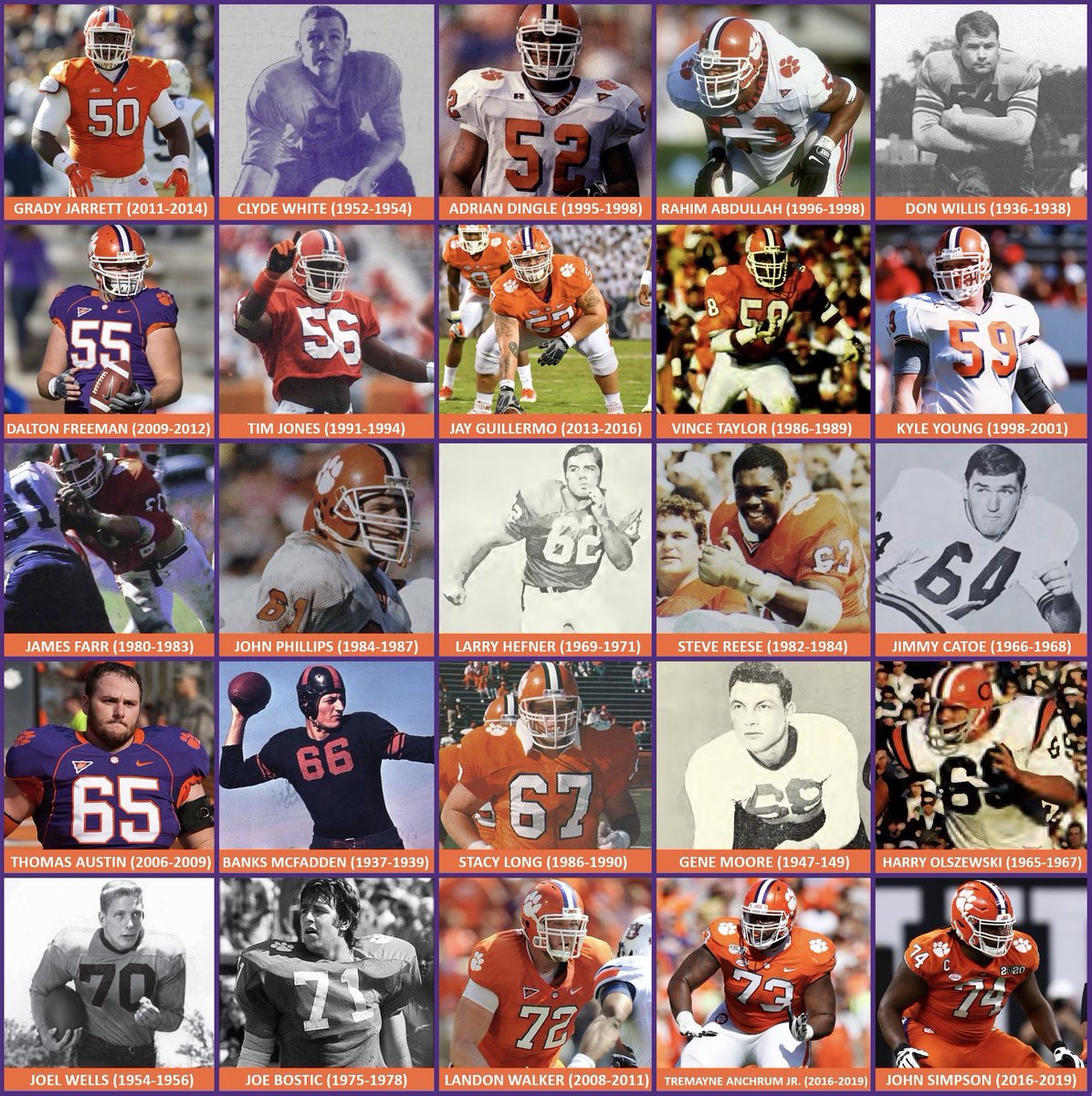 apthirteen's tweet photo. So, here it is. The best players in Clemson history to wear every jersey number. Thank you guys so much for following along with me for the past 3+ months. Dozens of hours in research and writing went into it, so I really appreciate the response. Let's play some football! https://t.co/h5eegWrlKI