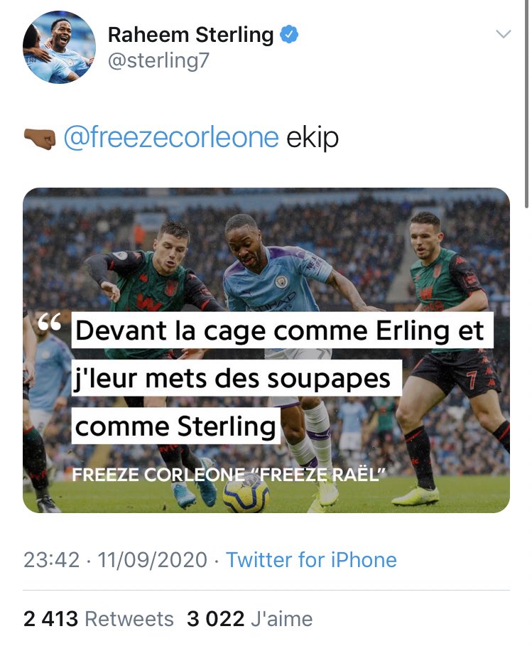 group_tb's tweet photo. Freeze Corleone a été validé par Raheem Sterling, ce dernier ayant targué le rappeur sur un tweet

#LMF #Sterling #FreezeCorleone https://t.co/4geX5M73XW