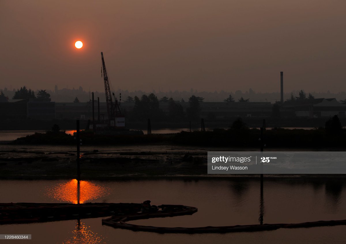 GettyImagesNews's tweet image. A smoke cloud descends onto #Seattle from various wildfires in the Pacific Northwest and the #WestCoastFires #NorthComplexFire #CreekFire #BobcatFire #AlmedaFire #AugustComplexFire #HolidayFarmFire #ColdSpringsFire #seattlesmoke 📷: @lindseywasson