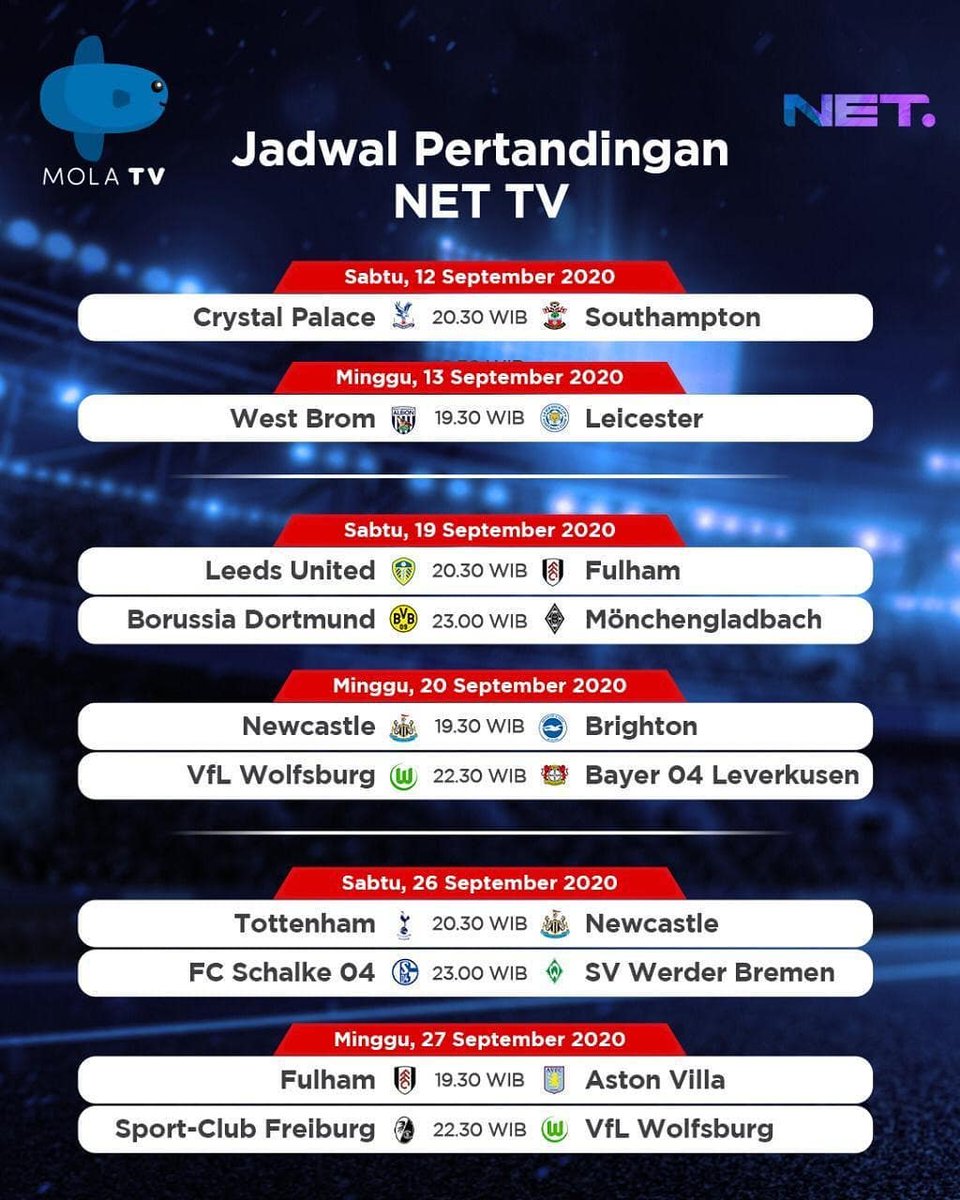 NetYogyakarta's tweet photo. Jadwal tayang EPL dan Bundesliga ya gaess...di NET aja... https://t.co/WUEfoGhf6G