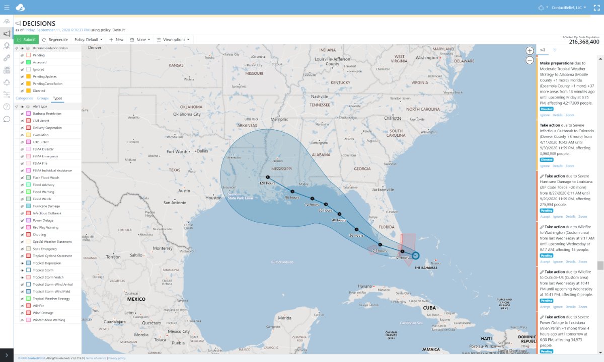 ContactRelief's tweet photo. Tropical Storm to threaten Gulf Coast.  ContactRelief subscribers have been notified.  If your company needs to know when and where disasters are affecting or will affect your consumers, you need ContactRelief.  Get complete real-time info with a list of the affected zip codes. https://t.co/FPjXWHVDvP