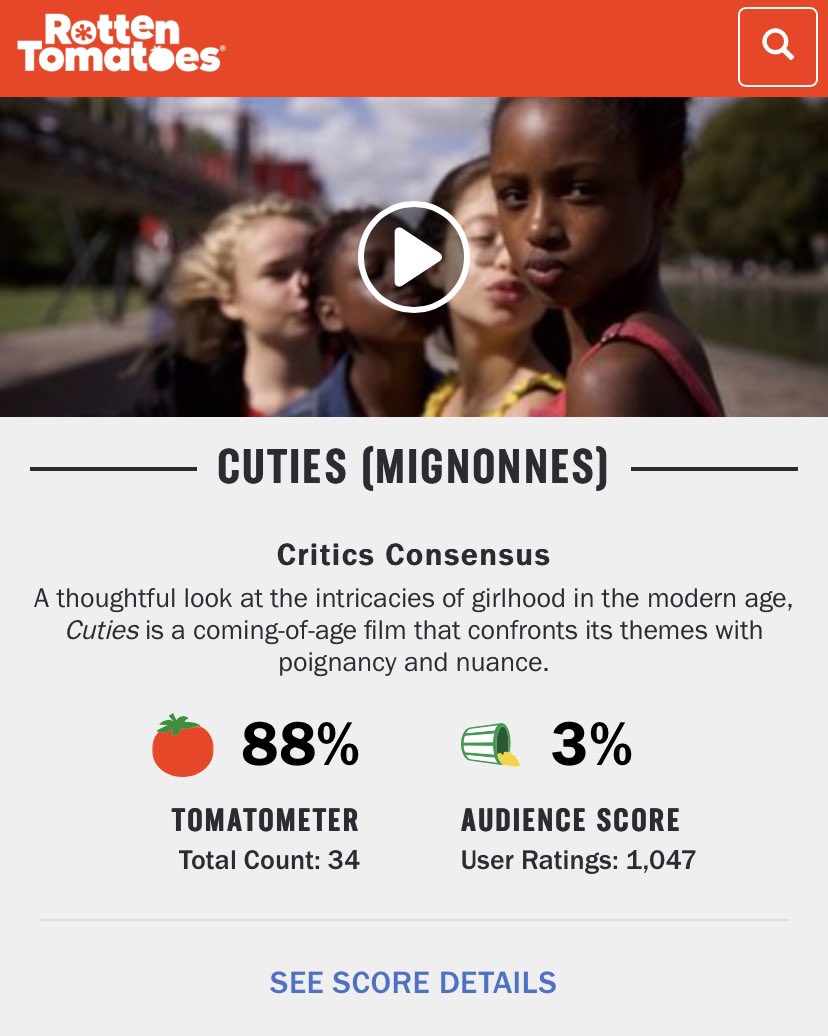 “But it’s art...the critics love it...it won an award at Sundance” There is something fundamentally wrong with our entertainment industry to where this clothes-on child porn can win awards and be holding a strong 88% on rotten tomatoes (but check that ratio lol)