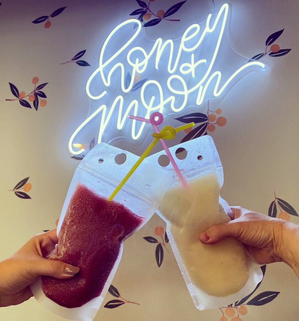 Cheers to Saturday! Bring a friend and join us at our Burkhardt location tomorrow for a frosty wine slushy. Sweet Red Sangria and Moscato Margarita on tap! #🌜🥂🌛