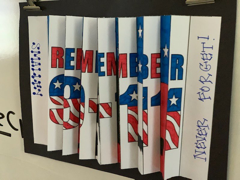 NAO_Elementary's tweet photo. Our 5th graders learned about 9-11 today. I love their remembrance display. #NES2020 https://t.co/afp98m3LHO